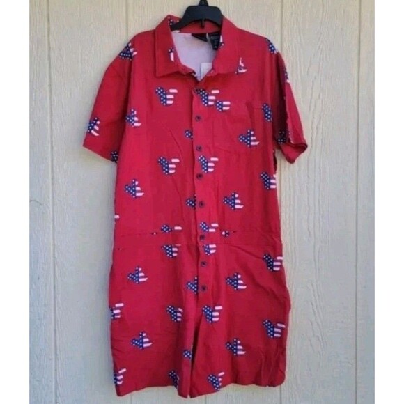 Disney Womens Red Mickey Mouse American Flag Print romper sz Med 4th Of July - Picture 1 of 5